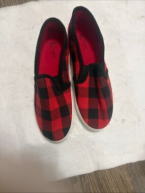 Red Plaid Slip-On Kids Shoes - Unbranded